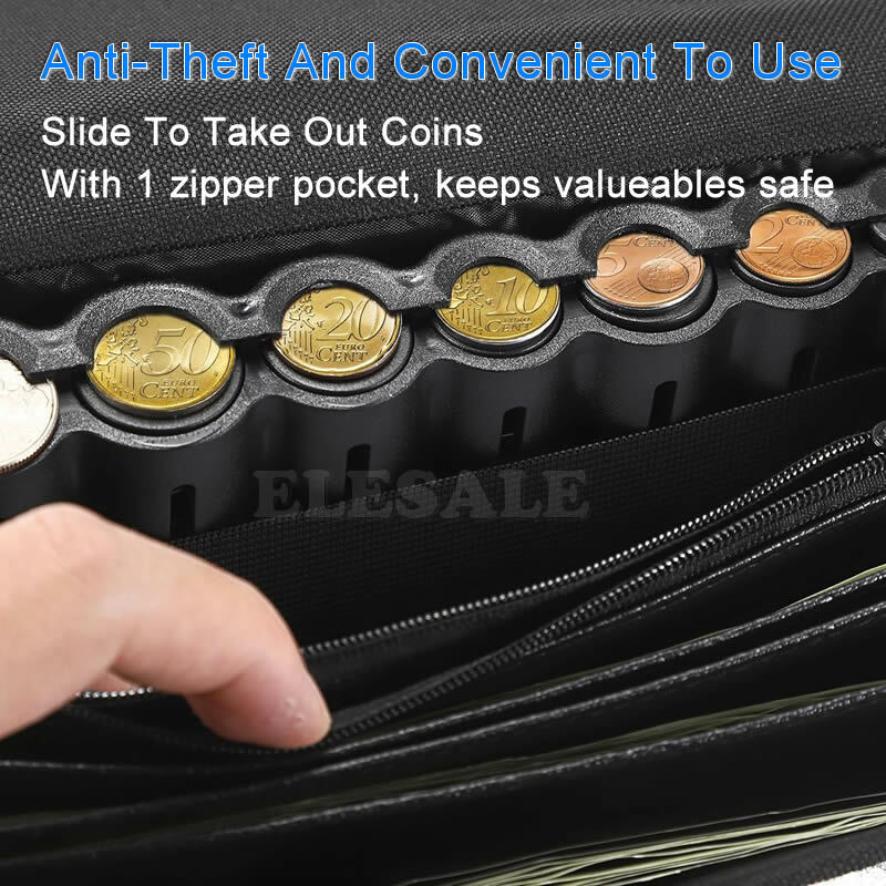 Dompet tas pinggang Multi saku hitam dengan koin Eropa Dispenser pelayan dompet koin untuk pelayan Server perubahan kasir