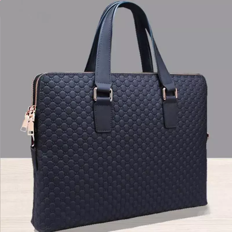 Maleta de couro genuíno para homens e mulheres, bolsas femininas, bolsa diagonal de ombro, azul ou preto, 14 "Laptop Bag, Messenger Bags