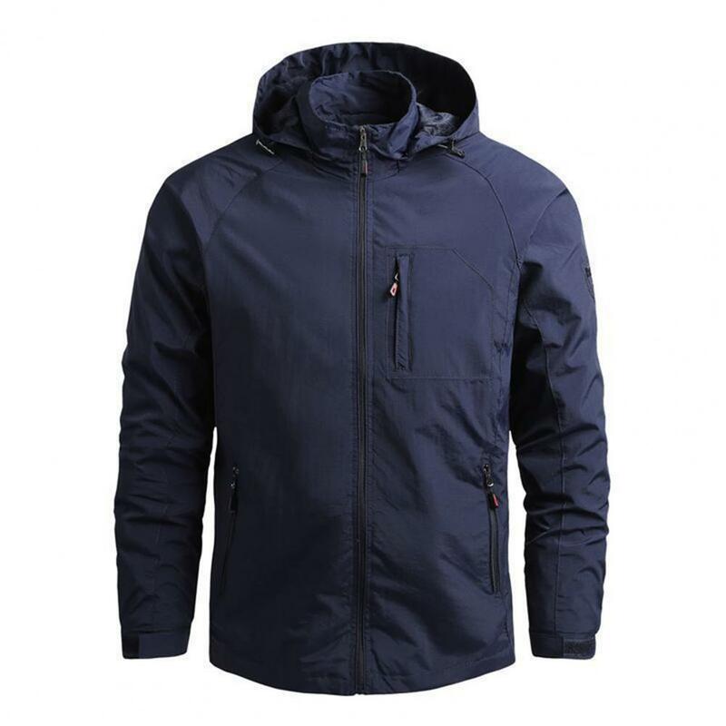 Coat with Multiple Pockets Polyester Fabric Windbreaker Windproof Hooded Jacket with Multiple Pockets Stay Warm Stay Stylish