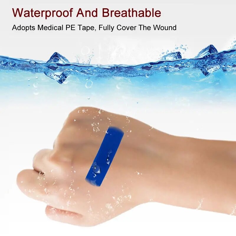 100Pcs Waterproof Medical Band-Aid Blue Detectable Elastic Wound Adhesive Plaster Tape First Aid Kits For Hotel Restaurant Chef