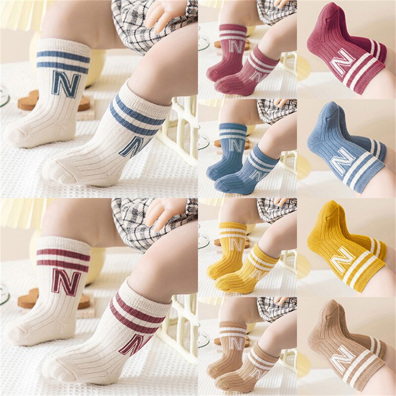 Calcetines tobilleros para niño pequeño, medias elásticas suaves y transpirables con estampado de letras, accesorio de ropa para bebé