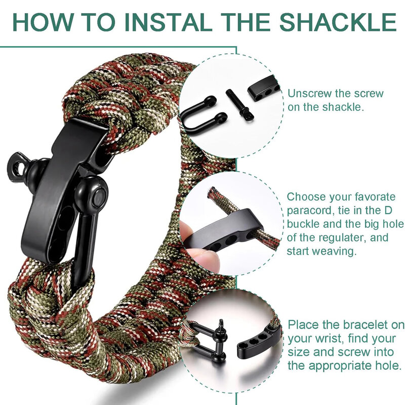 4Pcs Paracord Bracelet Buckle Adjustable Metal Bow Anchor Clasp D Shackle Clip Side Release For Survival Bracelet Accessories