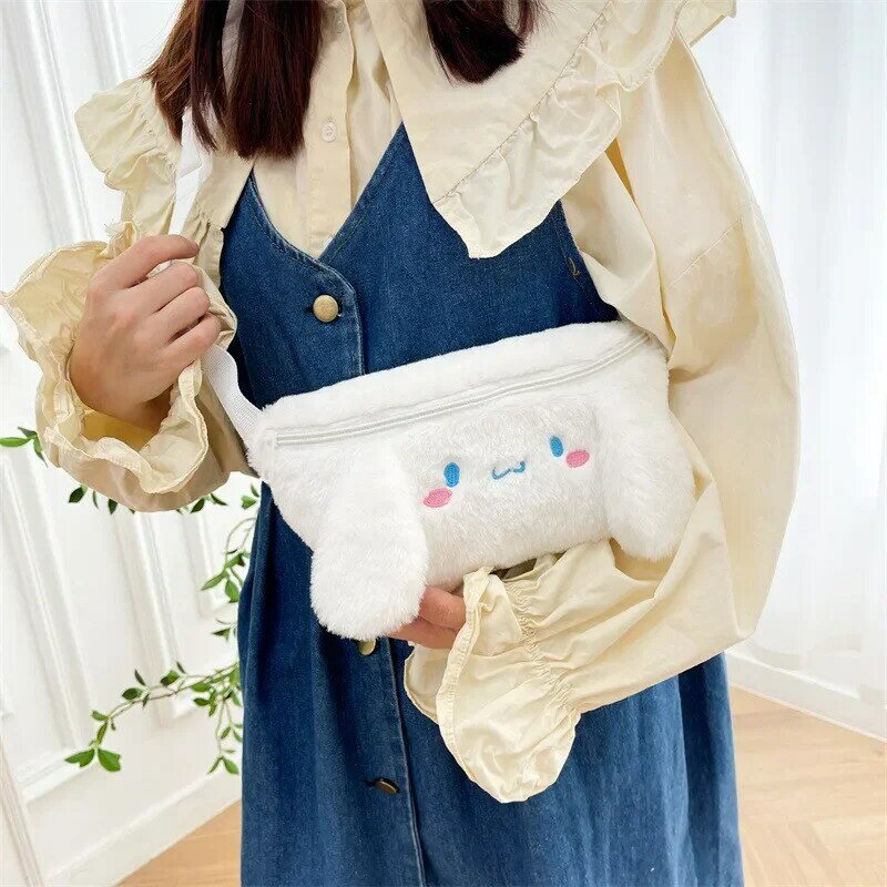 Sanrio Crossbody Bag Kawaii Plush Cinnamoroll Handbag Children Chest Bags Plushie Messenger Shoulder Travel Backpack Gifts Kids