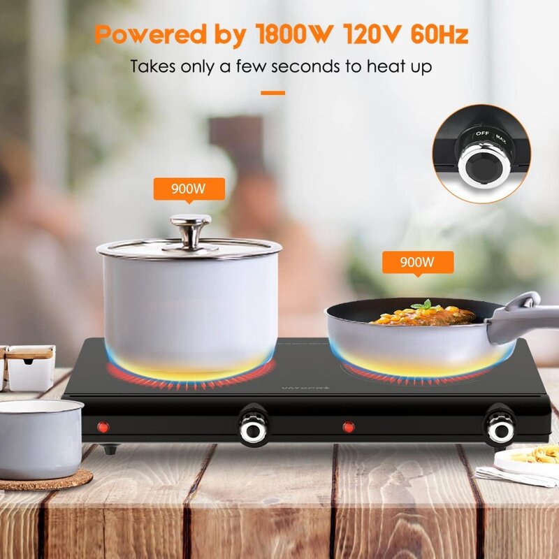 1800W Portable Electric Stove,Heat-up In Seconds,Countertop Cooktop for Dorm Office Home Camp, Compatible with All Cookware