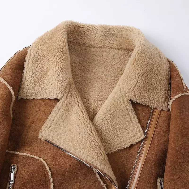 女性用本物のスキンレザーコート,暖かいスエードウールの裏地,ダブルフェイスジャケット,冬,2023