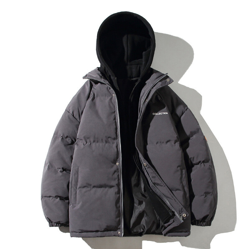 Новинка Зима 2024, двухслойная свободная и утепленная хлопковая одежда для мужчин и женщин, однотонная одежда с капюшоном, повседневное Мужское пальто на молнии