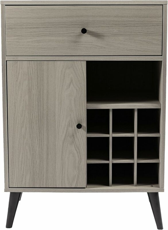 Coffee Bar Cabinet w/ Shelves for Wine, Sideboard Buffet Cabinet, Grey Finish Liquor Bar Cupboard for Kitchen, Dining Room