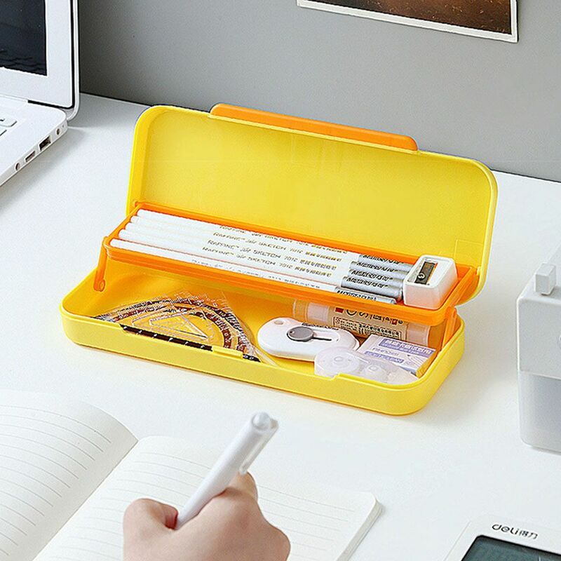 Cartoon Soild Color Waterproof Large Capacity Double Layer Pencil Case Macaron Color Pencil Box Pen Case Stationery Case