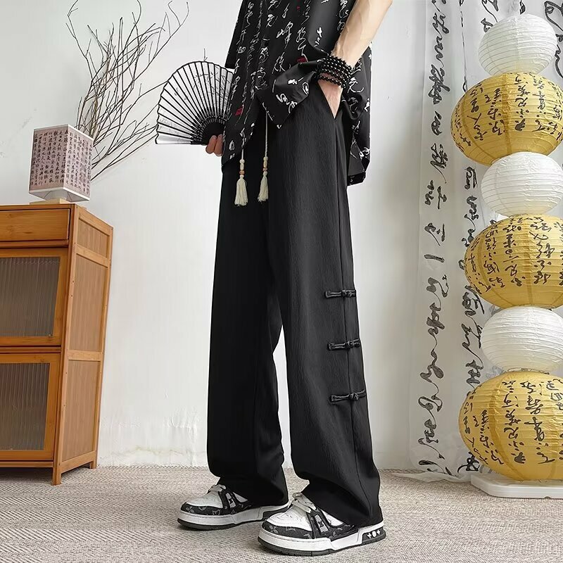Calça masculina estilo chinês, calça reta simples e chique, design bonito, combina com tudo, faculdade casual aconchegante, nova, macia