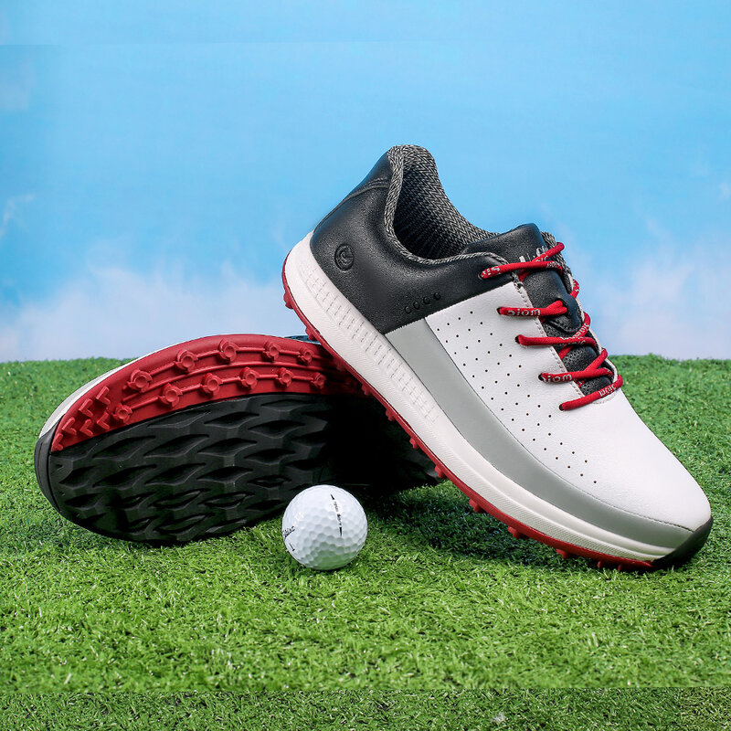 Nova marca de couro masculino sapatos de golfe à prova dnon água antiderrapante lazer ao ar livre esportes sapatos de treinamento de golfe spikeless para homem