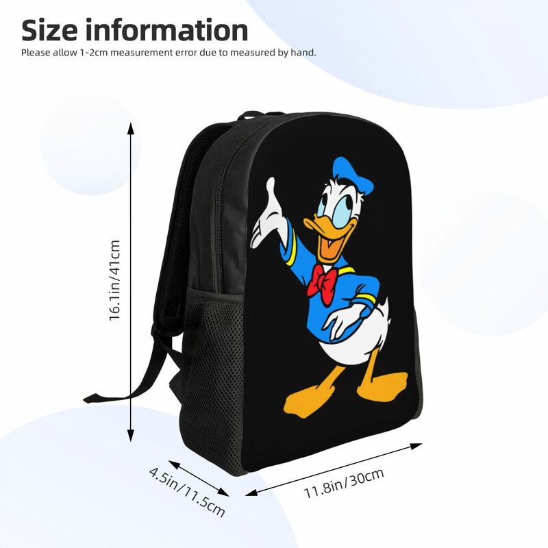 Mochilas personalizadas dos desenhos animados do pato Donald, Moda Bookbag para a faculdade, Mochilas escolares para mulheres e homens