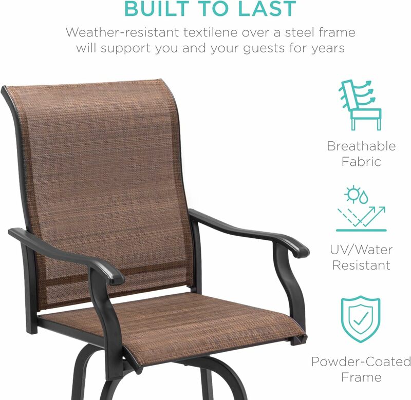 回転式パティオバースツール、屋外椅子、360度回転、全天候型メッシュ、300ポンド容量、2個セット