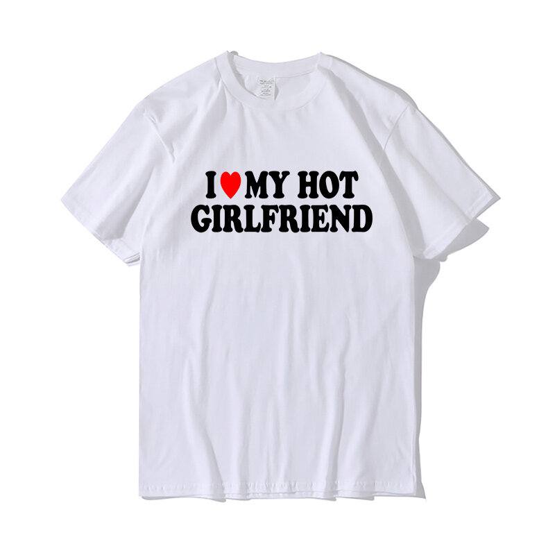 T-Shirt Vintage pour homme et femme, Streetwear, décontracté et humoristique, avec image de Couple, I Love My Hot boyfriend, cadeau