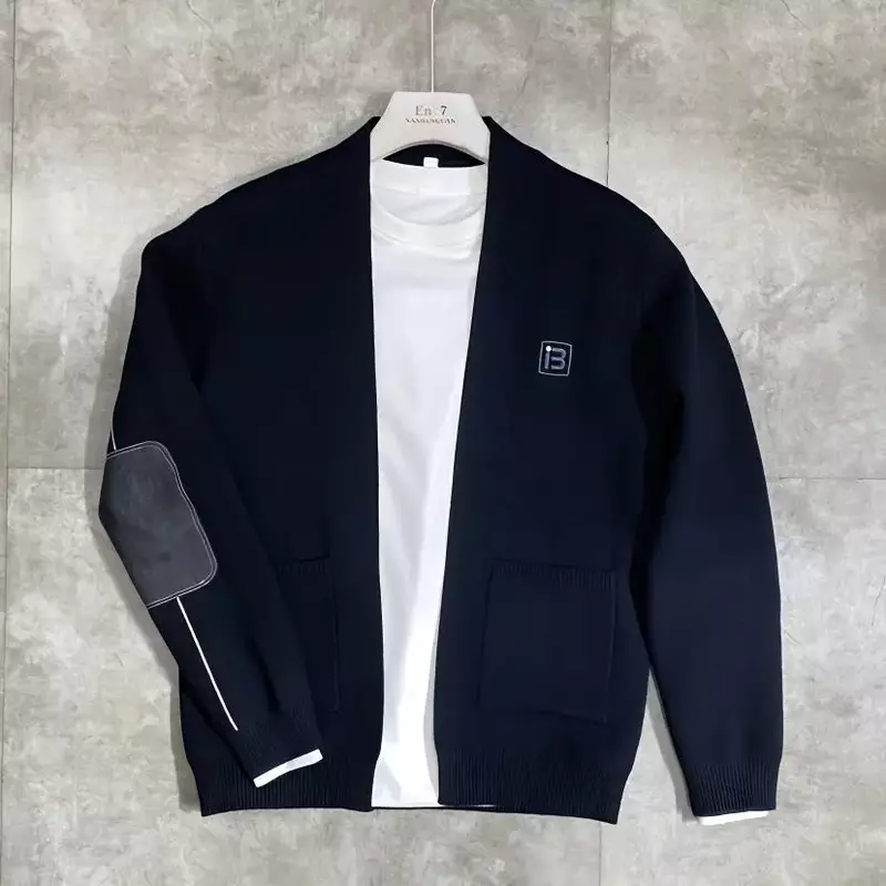 Мужская повседневная приталенная куртка с вышивкой в Корейском стиле, модный брендовый вязаный кардиган