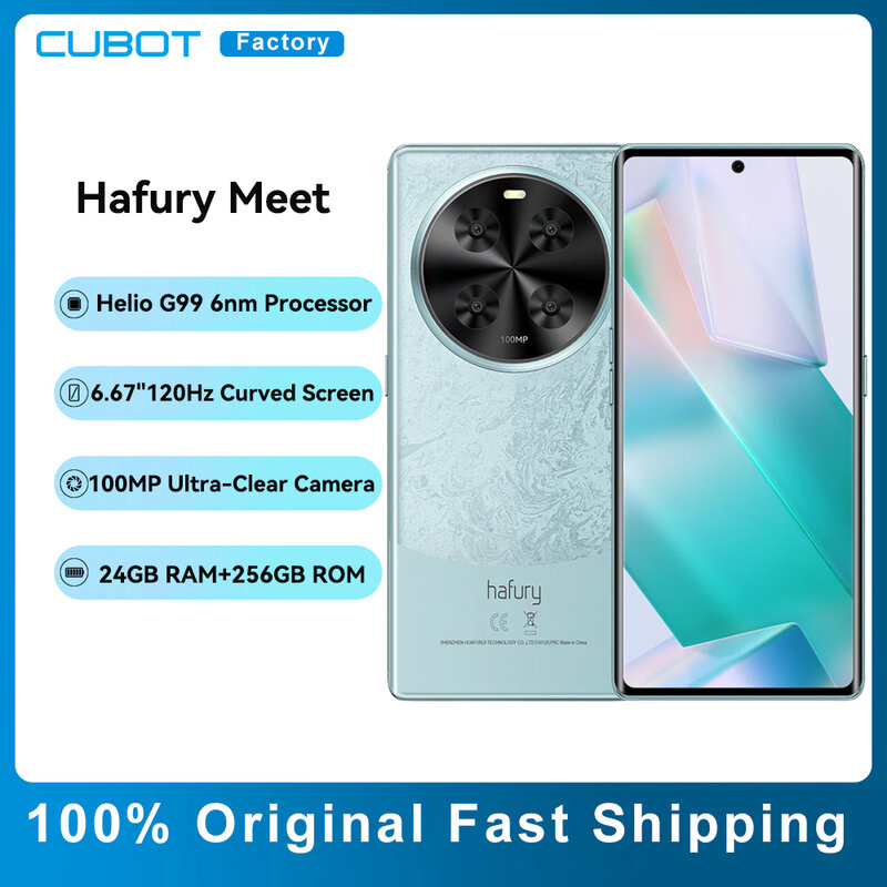 Cubot Hafury Meet-スマートフォン6.67インチ,120Hz曲面スクリーン,24GB RAM(12) 256GB Rom helio g99 100mpカメラ,NFC