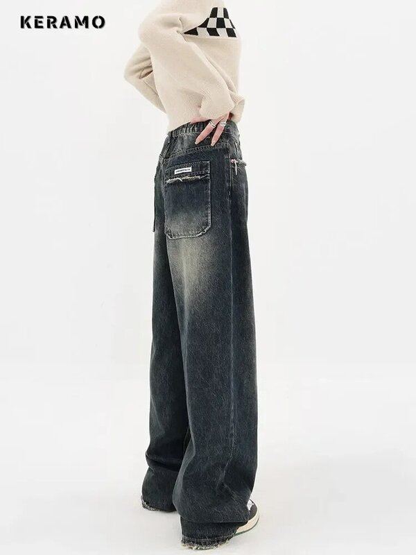 Уличная одежда в стиле Харадзюку, Модные осенние женские джинсы с высокой талией, свободные прямые брюки из денима с широкими штанинами, свободные брюки-багги Y2K