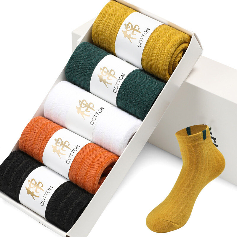 5 Paar hochwertige Herren Sports ocken Frühling und Herbst einfarbig gestreifte Mid Tube Business Baumwolle Sommer Mode Herren Socken