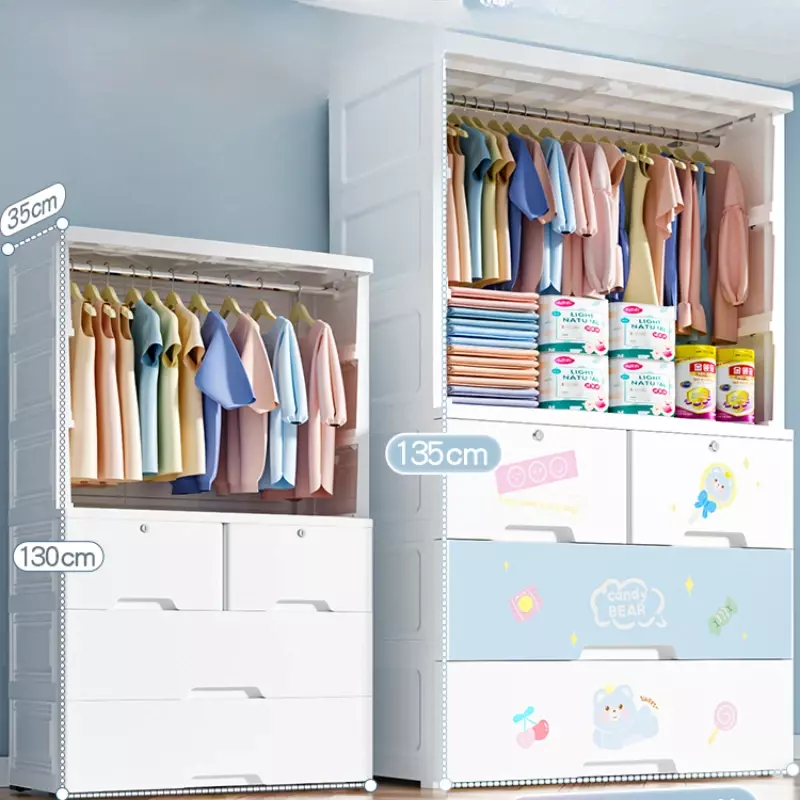 Armario de plástico para ropa de niños, armario de almacenamiento para dormitorio, muebles para el hogar, Szafa Na Ubrania, MR50CW