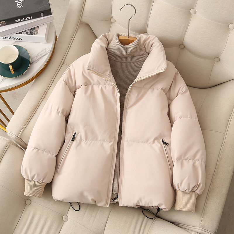 Утепленная Женская пуховая куртка 2023, зимняя женская парка с длинным рукавом и высоким воротником на молнии, Теплое повседневное свободное дамское теплое пальто