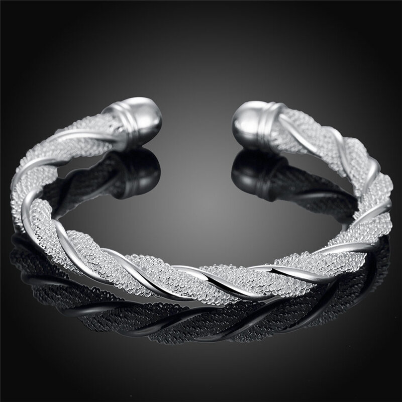 925 Sterling Silver Wide Braided Bangle Bracelet para Mulheres, Jóias De Casamento De Luxo, Qualidade, Jóias Finas, Atacado, Frete Grátis