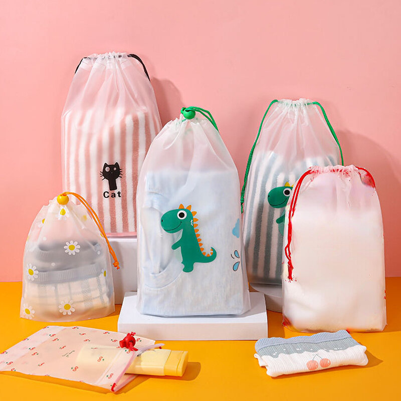 PVC 투명 드로스트링 화장품 가방, 소녀 투명 메이크업 가방, 휴대용 방수 뷰티 케이스, 여행 세면 용품 가방, 1 개