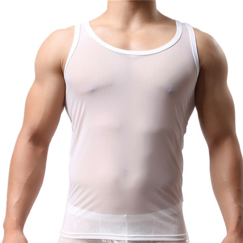 Sexy Herren Unterhemden Mesh sehen durch Lounge Home Tank Tops sexy Mann ärmellose Casual Sport Fitness T-Shirts Tops Gym Muskel westen