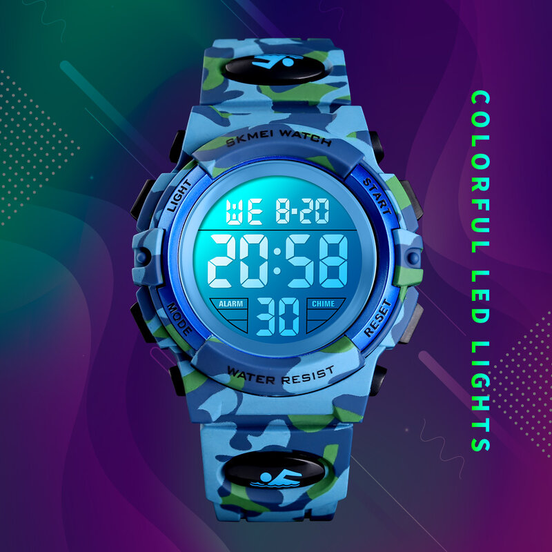 Skmei-relógio de camuflagem infantil 1548 com luzes coloridas, 12/24 horas, à prova d'água, esporte, 5bar