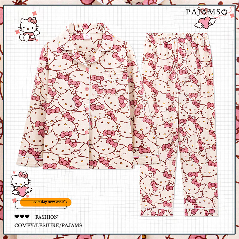 Kuromi-Pijama de algodón puro de manga larga para mujer, ropa de casa para estudiantes, dibujos animados japoneses, INS, 2024