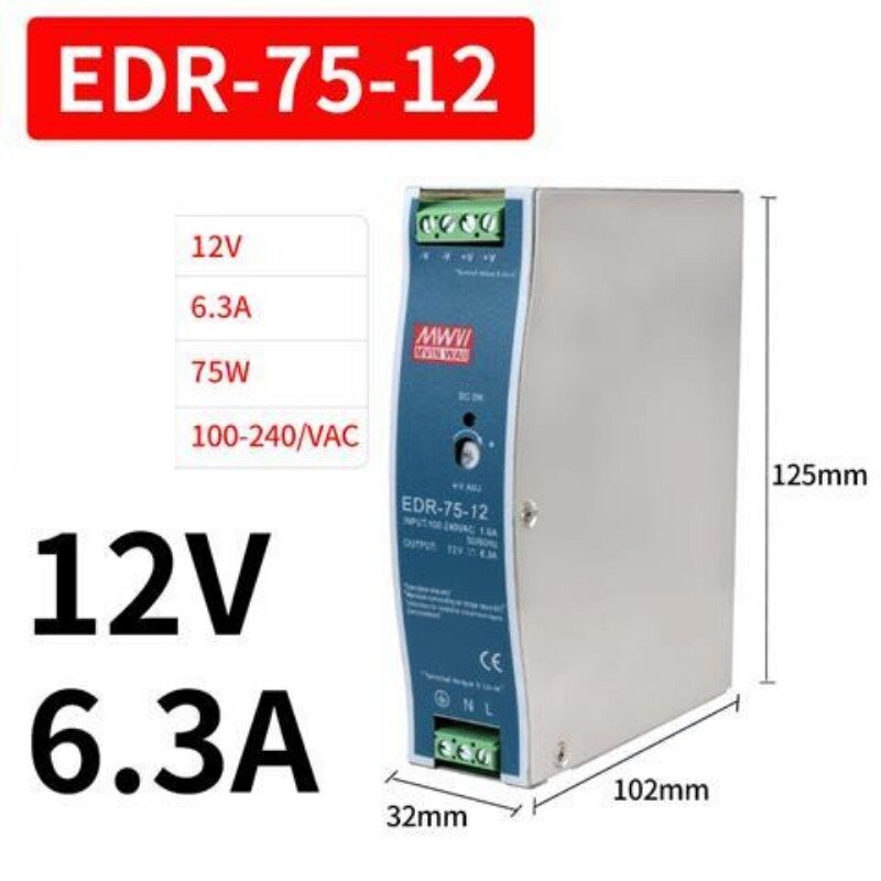 레일 장착 스위치 전원 공급 장치 EDR-75, 산업용 DIN 레일, 120 150 240W-12, 24V 출력