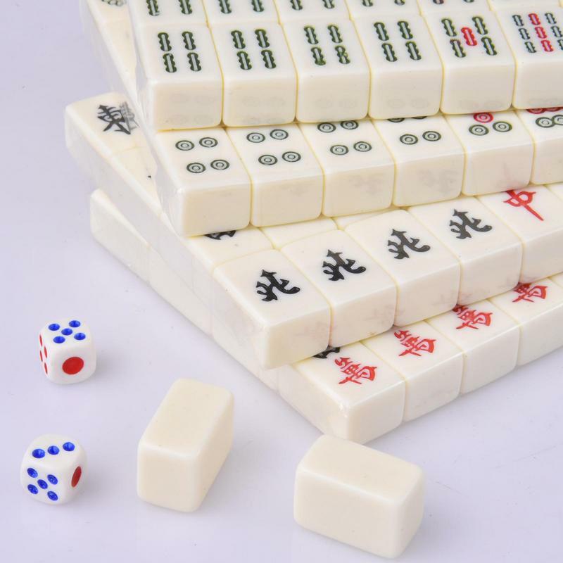 Mahjong Game Set 144Pcs Mini Melamine Mahjong Tiles Traditional Chinese Majiang Party Games Fun Family Board Games With Dices