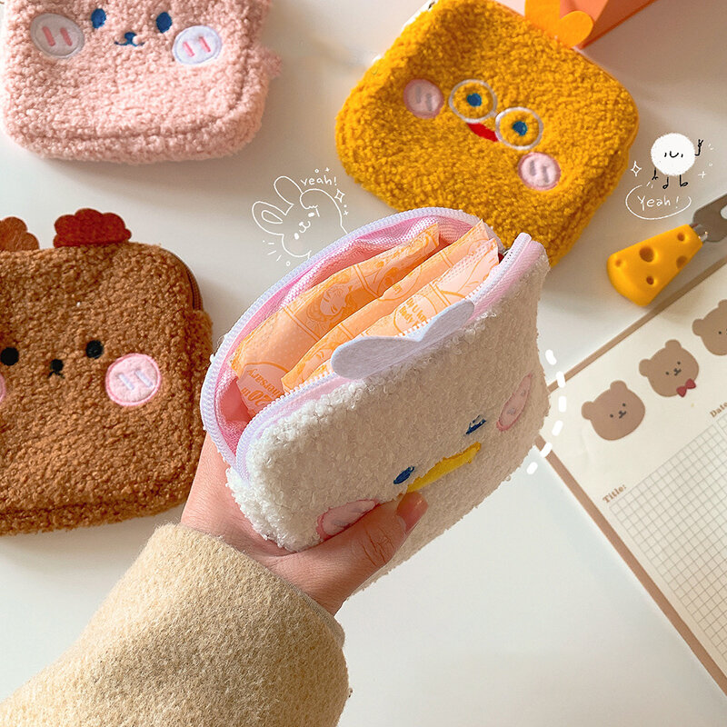 Cute Plush Sanitary Pad Storage Bag Portable Makeup Lipstick Key Earphone Pouch 1PC