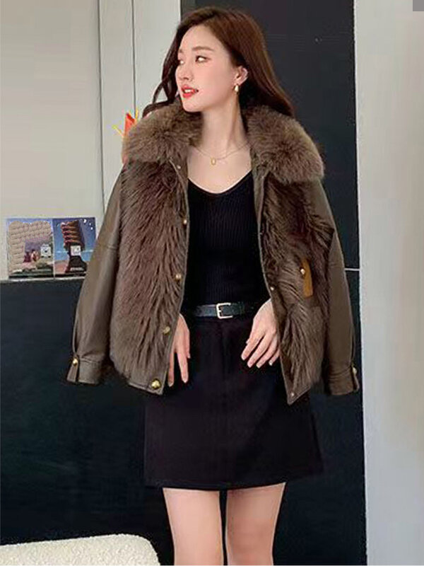 2023 Autumn Winter Faux Fur Coat for Women Elegant Fashion Korean Fashion Faux Leather Jacket Thick Warm Street Outwear