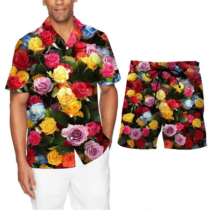 Neues Sommer Kurzarmhemd Set Herren Hawaii Beach Print Freizeit hemd