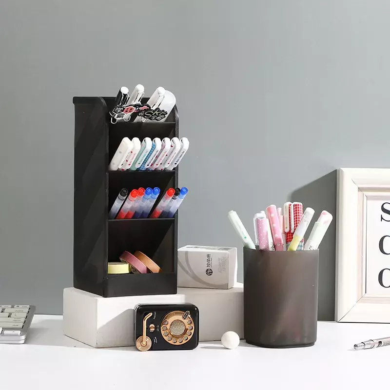 Business Pen Holder Storage Box Organizer Transparent Creative Ins Simple Pen Bucket Office Desk Student Stationery