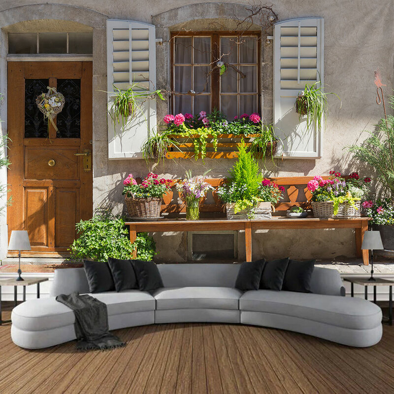 Tapeçaria italiana de flores rústicas, grande paisagem ao ar livre, adequado para pátio e quarto, Wall Art Decor, tapeçaria mediterrânea