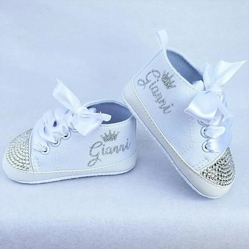Zapatos de bebé hechos a mano personalizados con imagen de nombre, zapatos de bautizo para recién nacidos, primeros caminantes con cordones para niños pequeños