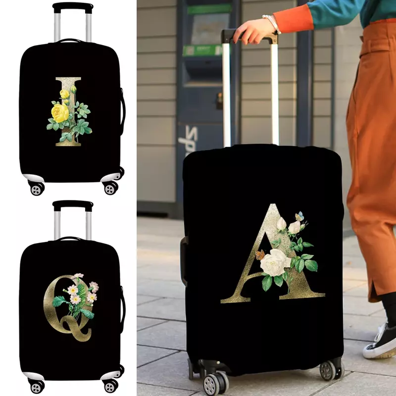Sarung pelindung koper 2024 modis, penutup pelindung koper seri bunga emas tahan aus, aksesori perjalanan