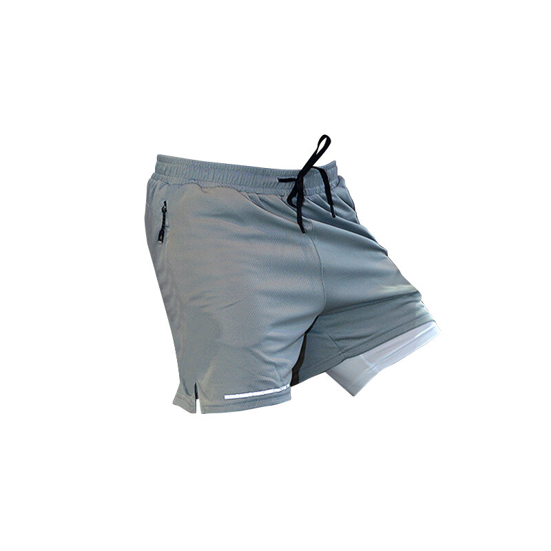 Pantalones cortos deportivos para hombre, 2 en 1, de doble cubierta, de secado rápido, para correr, gimnasio, con bolsillo y cremallera