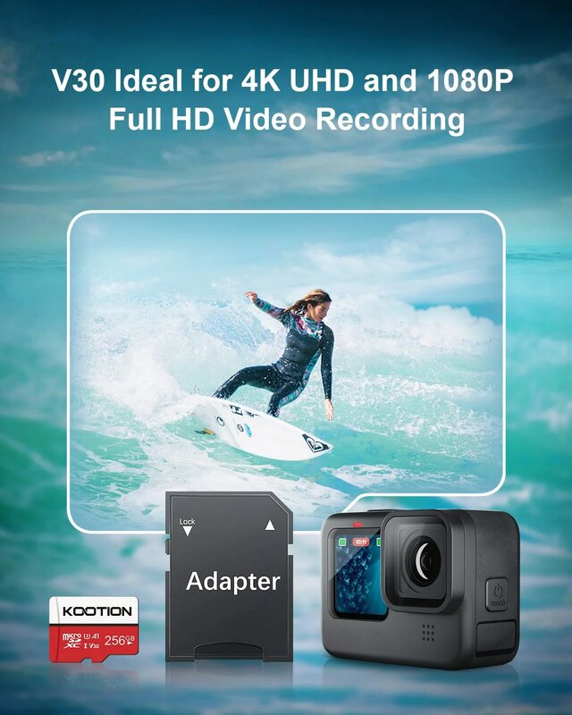 KOOTION 카메라 액션 카메라 드론용 마이크로 SD 카드 UHS-I U3 V30 4K, T1 256GB, 스마트폰 클래스 10, 128GB SDXC
