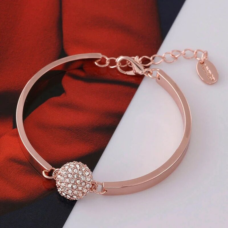 NCAB001-pulsera de bola de piedra de circonita para mujer, de Plata de Ley 925, oro rosa plantado, boda femenina