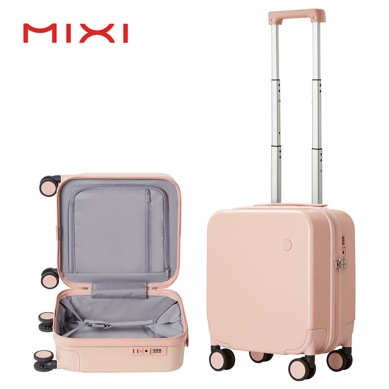 MIXI-Mini maleta ligera con ruedas giratorias para niños, bolsa de viaje con cerradura TSA, equipaje debajo del asiento, 14 pulgadas