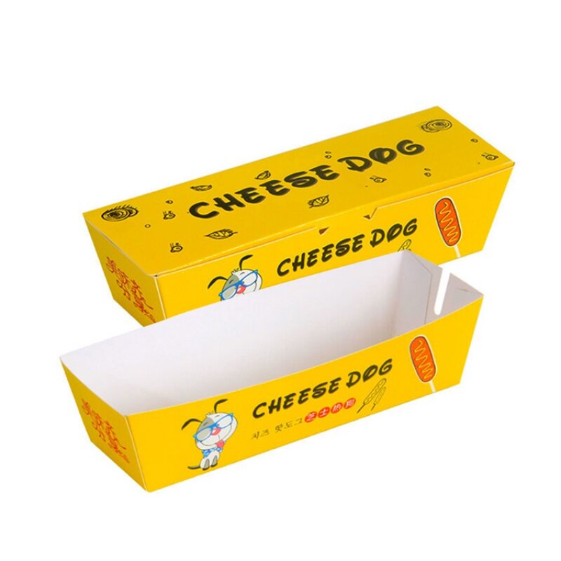 Индивидуальная продукция, низкая цена, индивидуальная печать, коробки для выноса хот-догов, бумажный васильковый лоток, упаковка для одной кукурузной собаки