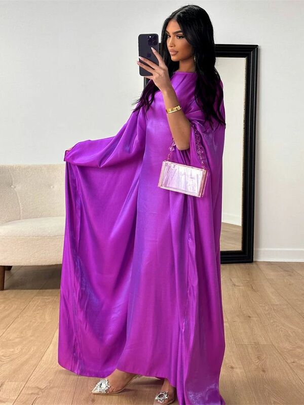 Ramadan Eid Satin Batwing Butterfly Abaya Dubai Luxury 2024 Muslim Maxi Kaftan Dress Abayas For Women Kebaya Robe Femme Vestidos