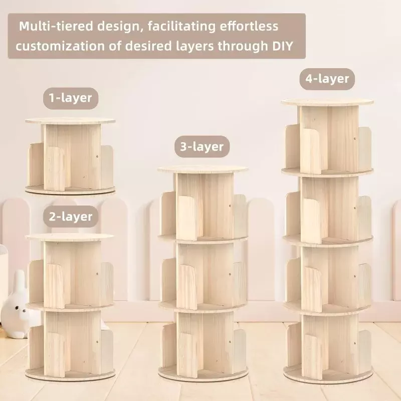 Rotating Bookshelf Tower, 360 Display Spinning  4 Tier Revolving Bookcase for Kids&Adults,  B