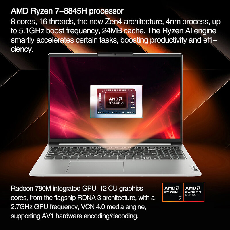 Lenovo-PC Ultrabook XIAOXIN FHD Laptop, 16, 2024, AMD Ryzen R7-8845H, Intel Core i5-13420H RAM, 16GB, 32GB SSD, 512GB, 16 polegadas