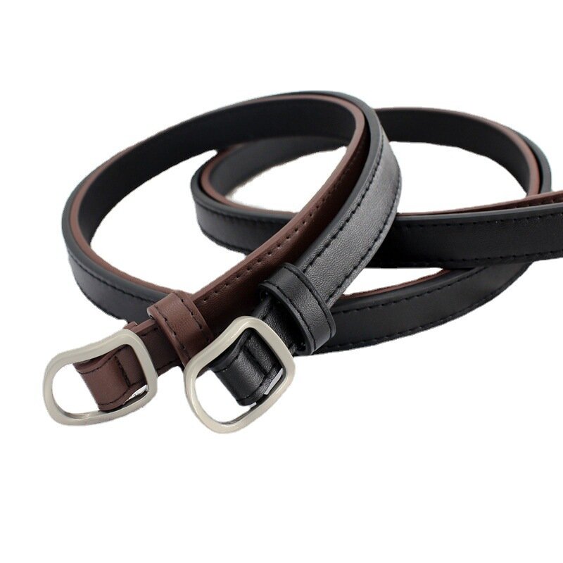Cinturón de cuero con hebilla para mujer y hombre, cinturón negro fino, G03