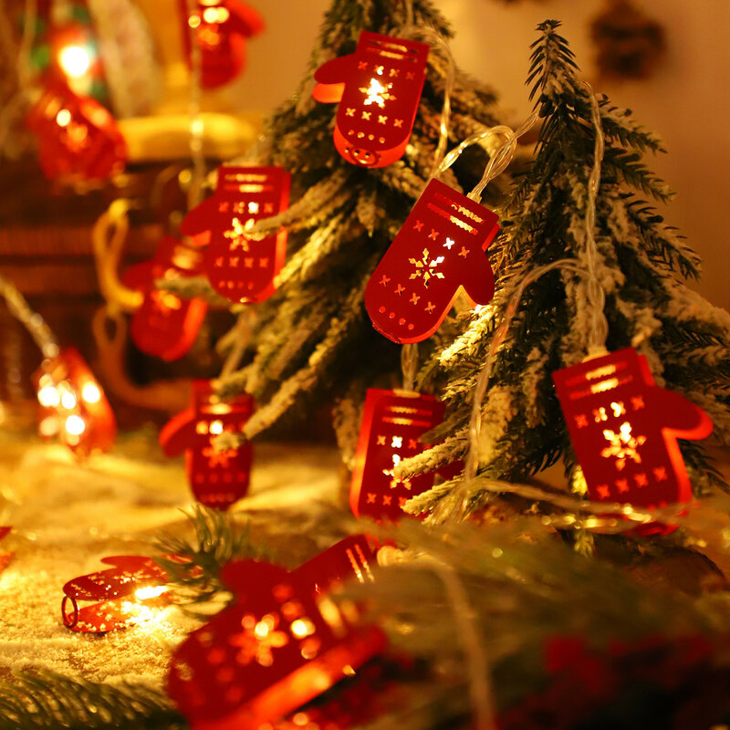 4.9FT 10 LED Christmas Tree Decoration String Lights Santa Gloves, Battery Operated Christmas Decorative Lights, Xmas Ornament