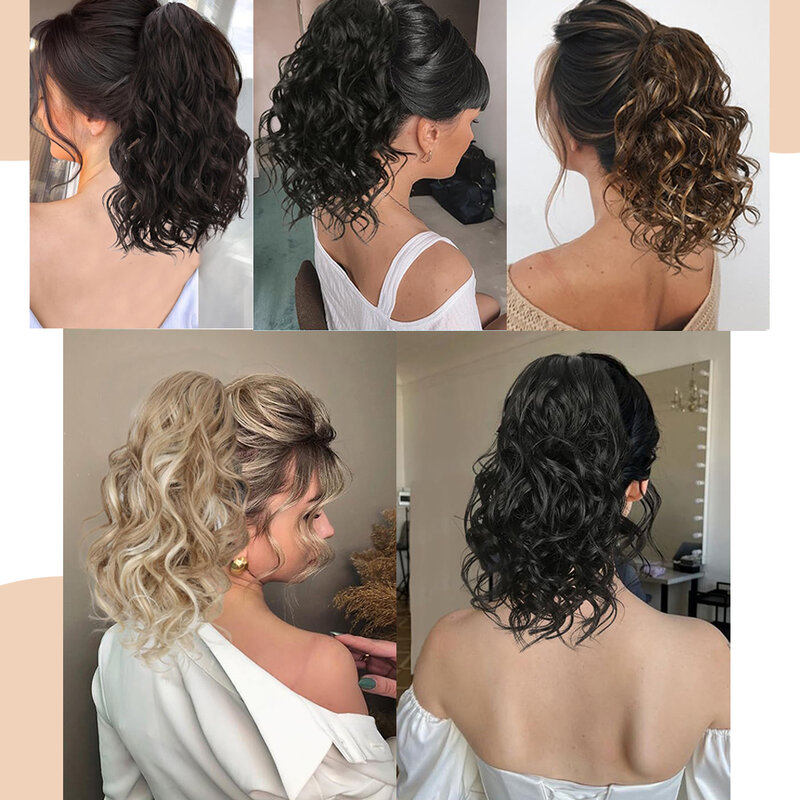 Short Ponytail Extension Claw Curly Wavy Clip in Hairpiece Ponytail Hair Extensions Short Pony Tail Synthetic for Women