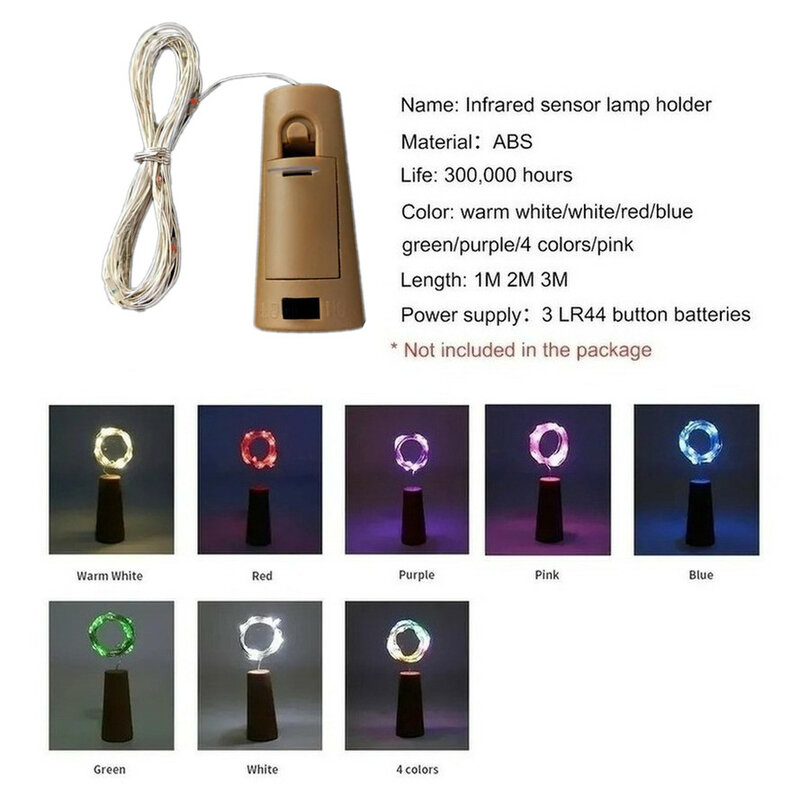 Guirlande lumineuse LED en liège pour bouteille de vin, 5 pièces, 1/2/3M, décoration de vacances, féerique, fil de cuivre pour noël