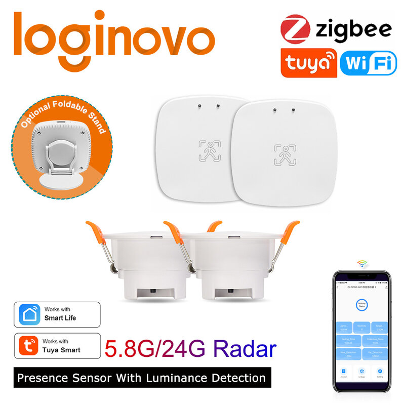 Loginovo-Sensor de presencia humana Zigbee 3,0, Detector de Radar MmWave, Tuya, Wifi, Sensor de movimiento inteligente para el hogar con detección de intensidad